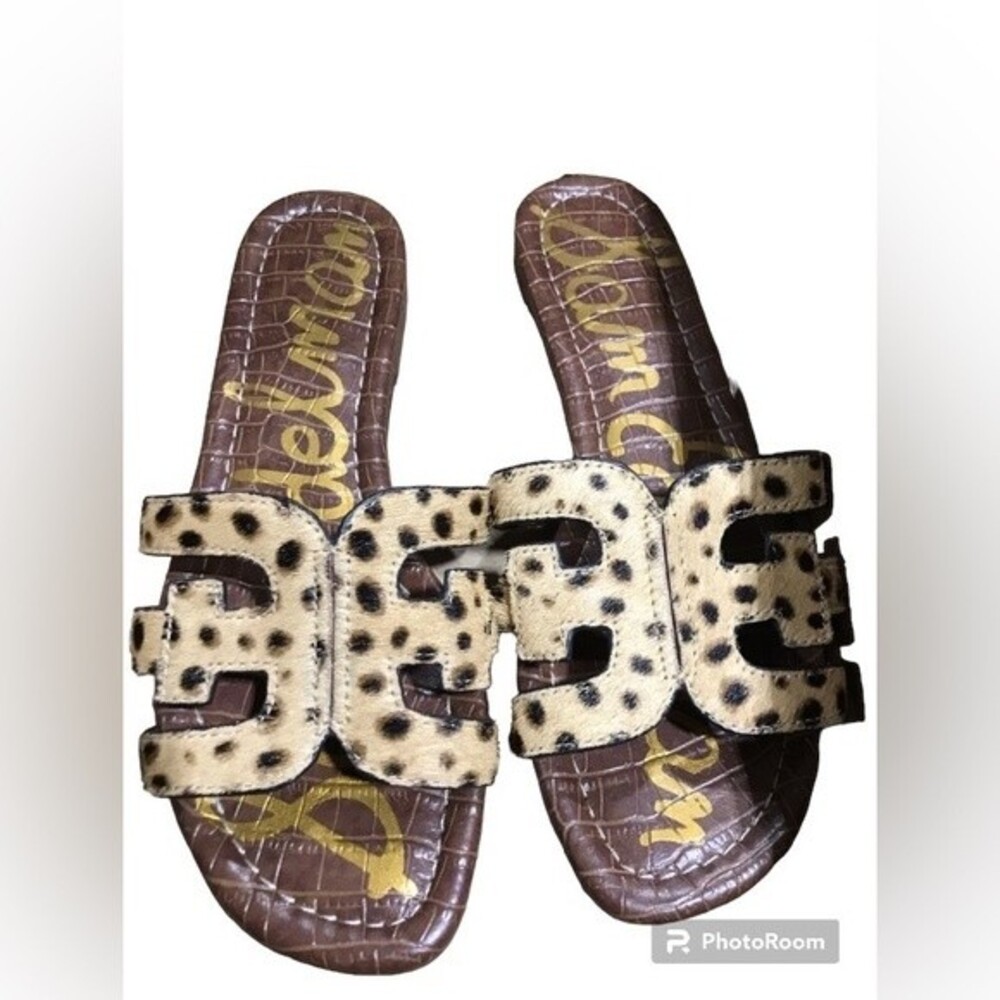 Sam Edelman Bay Calf Hair Leopard Print Slide Sandals size 5.5 NWOB